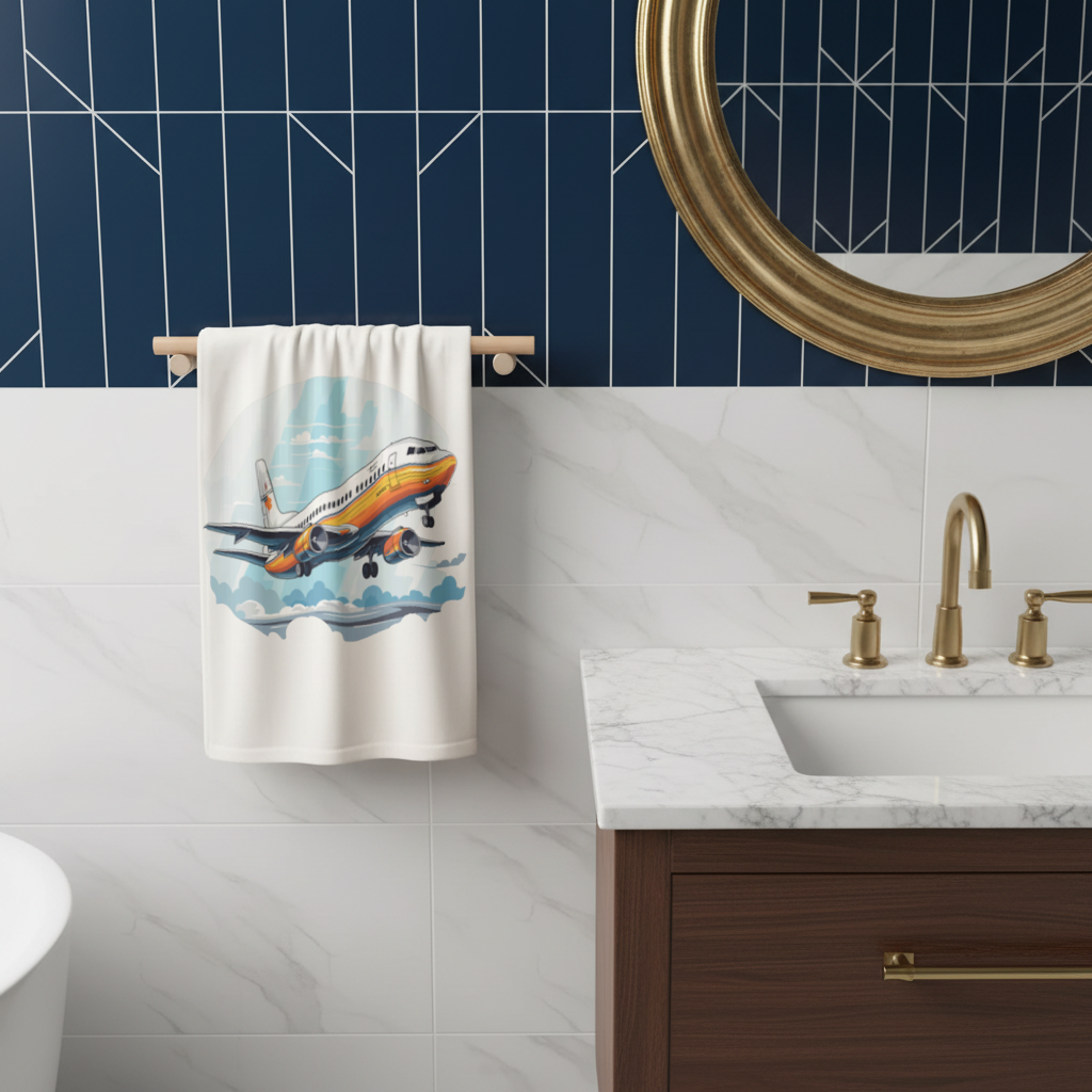 Retro Orange Commercial Airplane Hand Towel