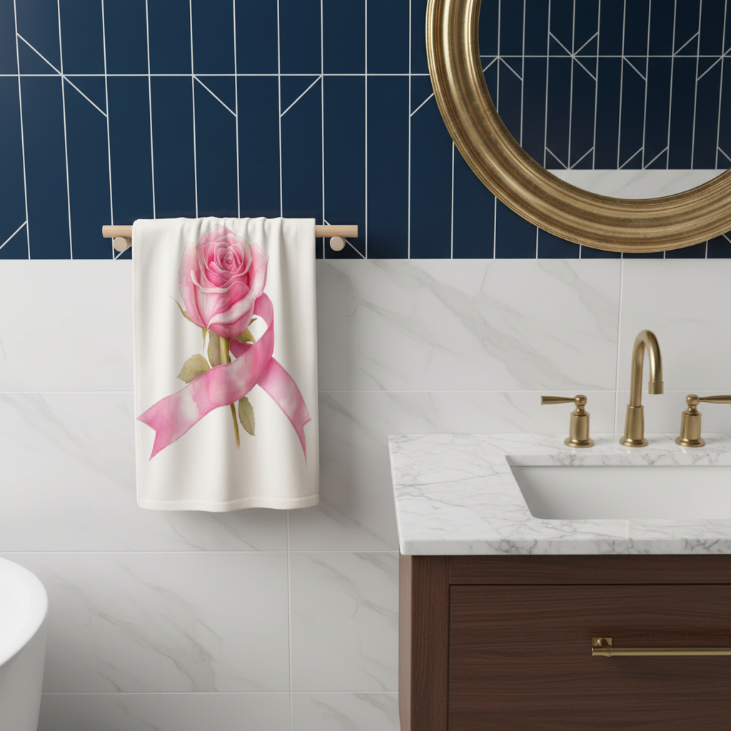 Pembe Kurdeleli Suluboya Gül El Havlusu