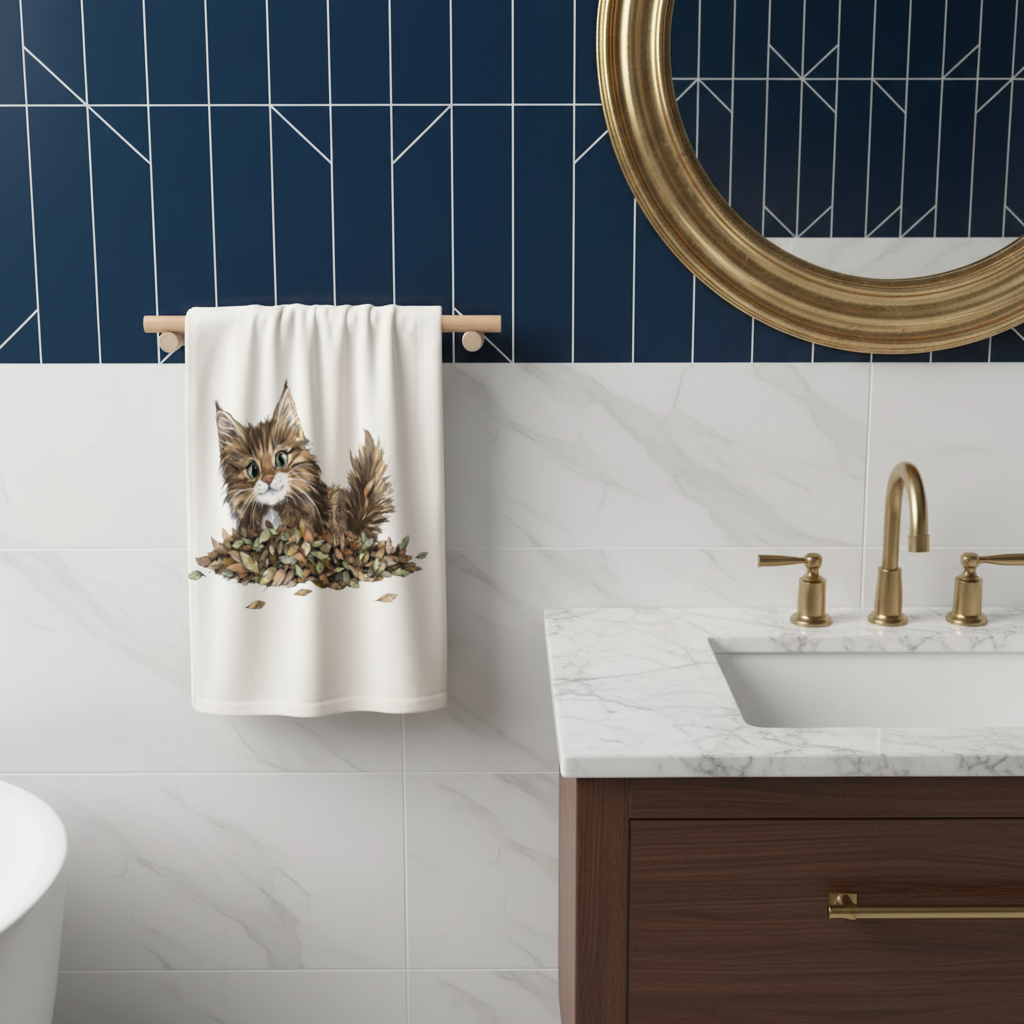 Cute Fluffy Kitten in Autumn Leaves 