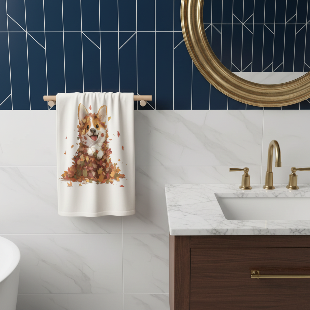 Happy Corgi Puppy in Fall Leaves 