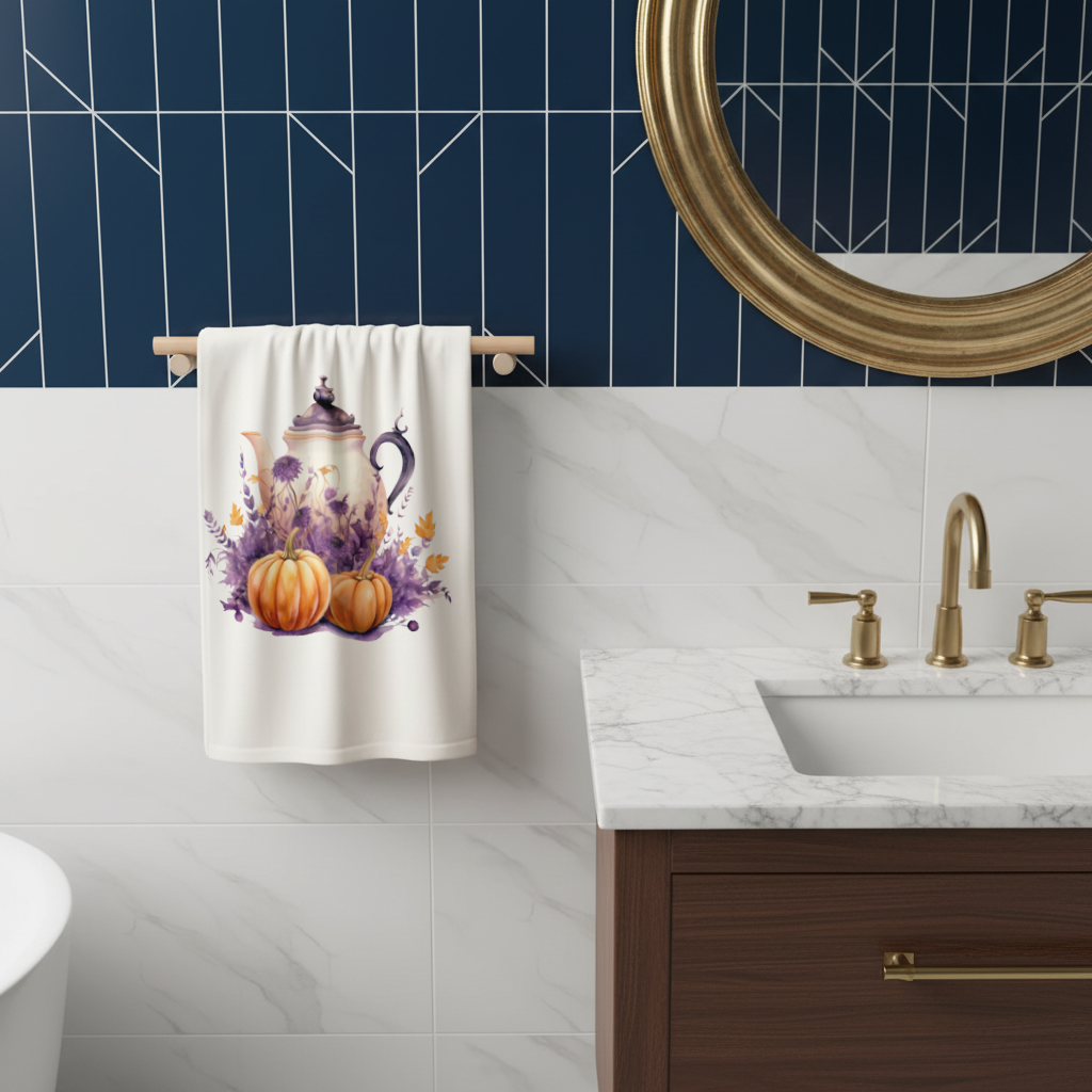 Vintage Purple Floral Pumpkin Teapot Hand Towel