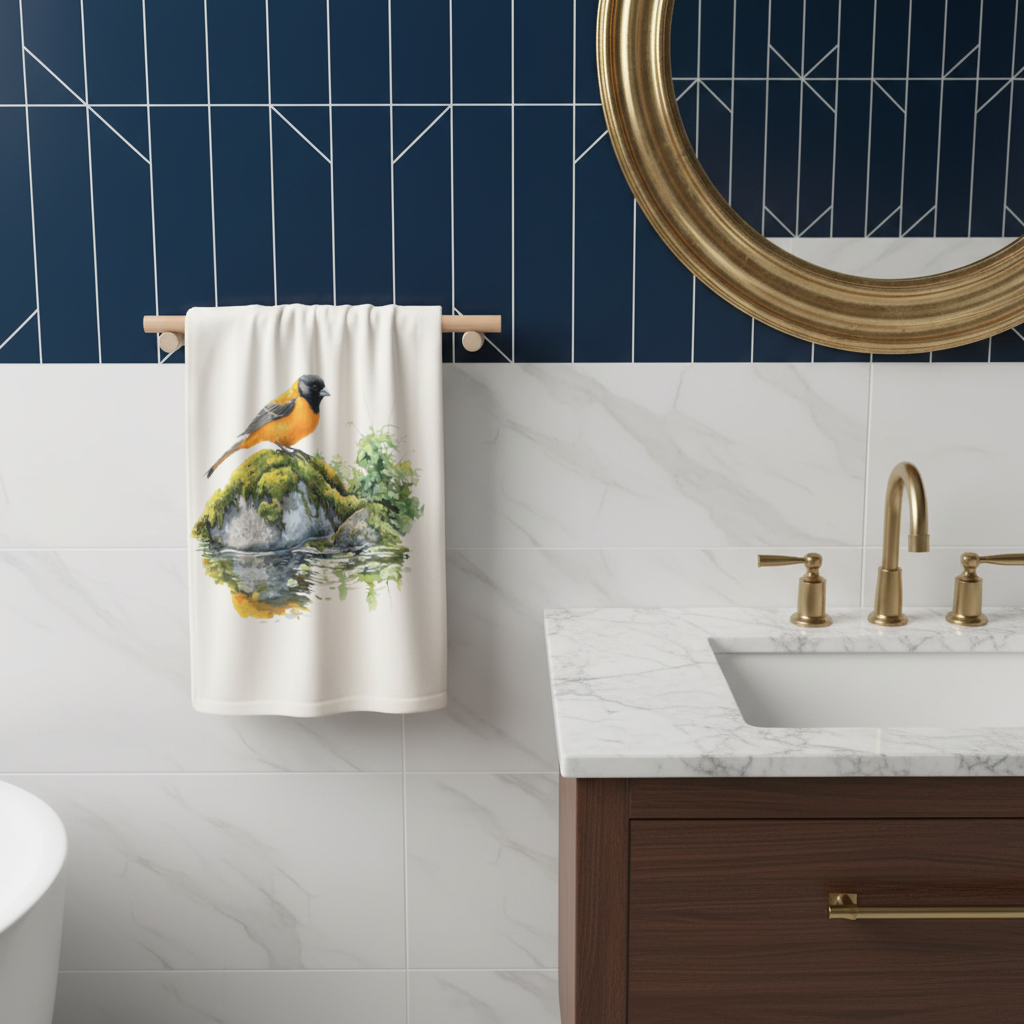 Orange Baltimore Oriole Bird Hand Towel