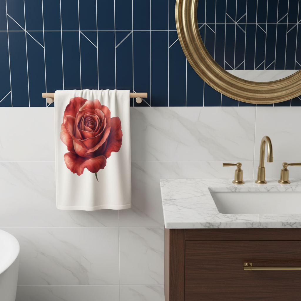 Crimson Red Rose Hand Towel