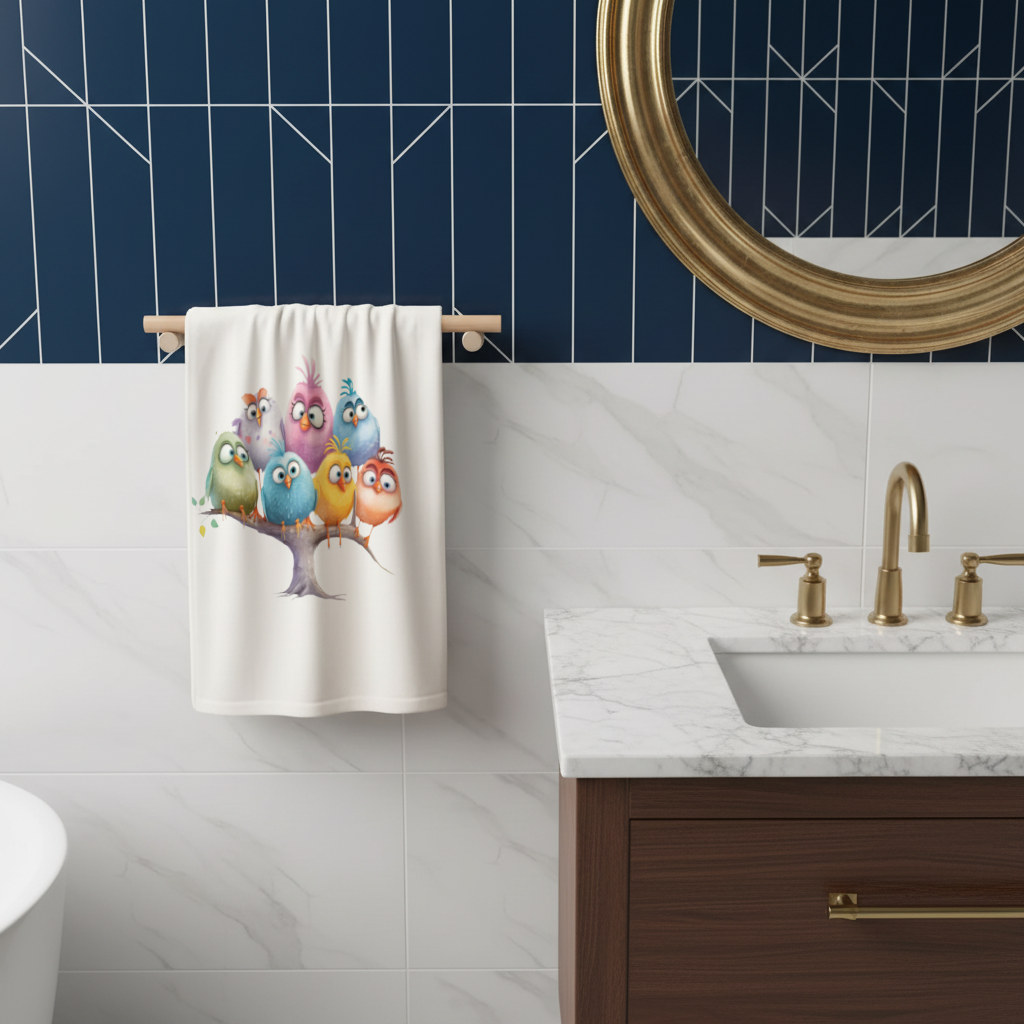 Whimsical Colorful Birds on Branch 