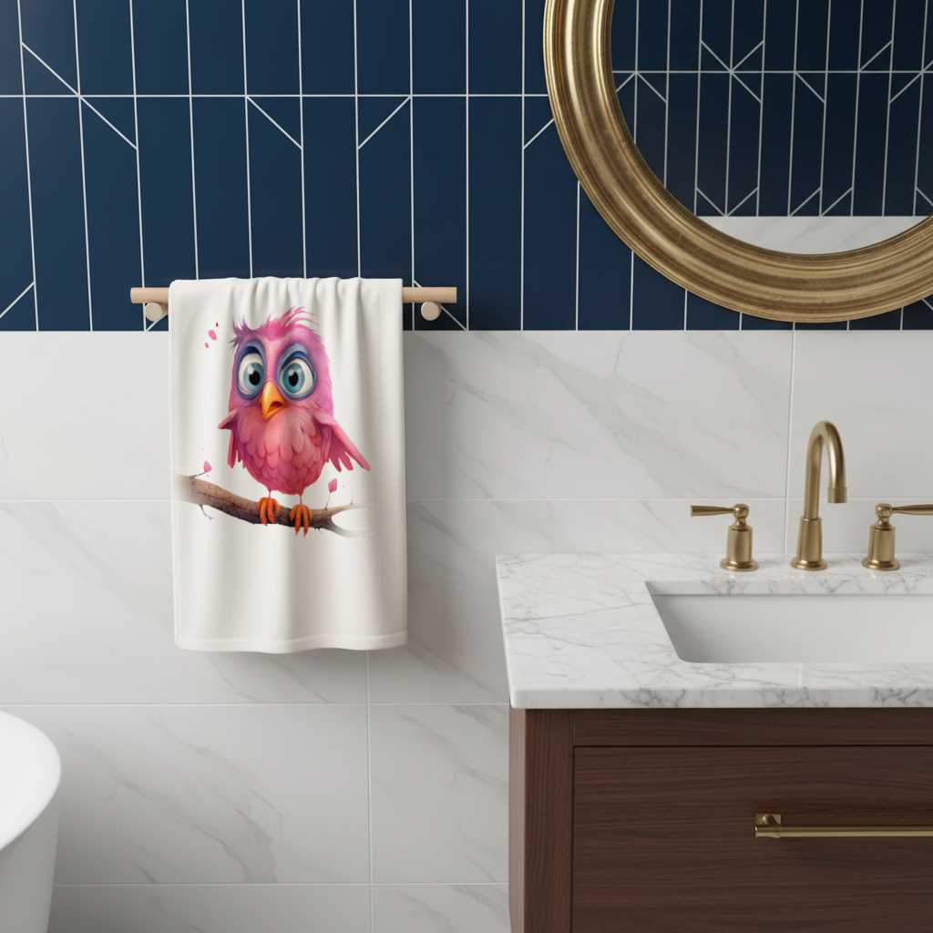 Cute Pink Bird with Large Blue Eyes 