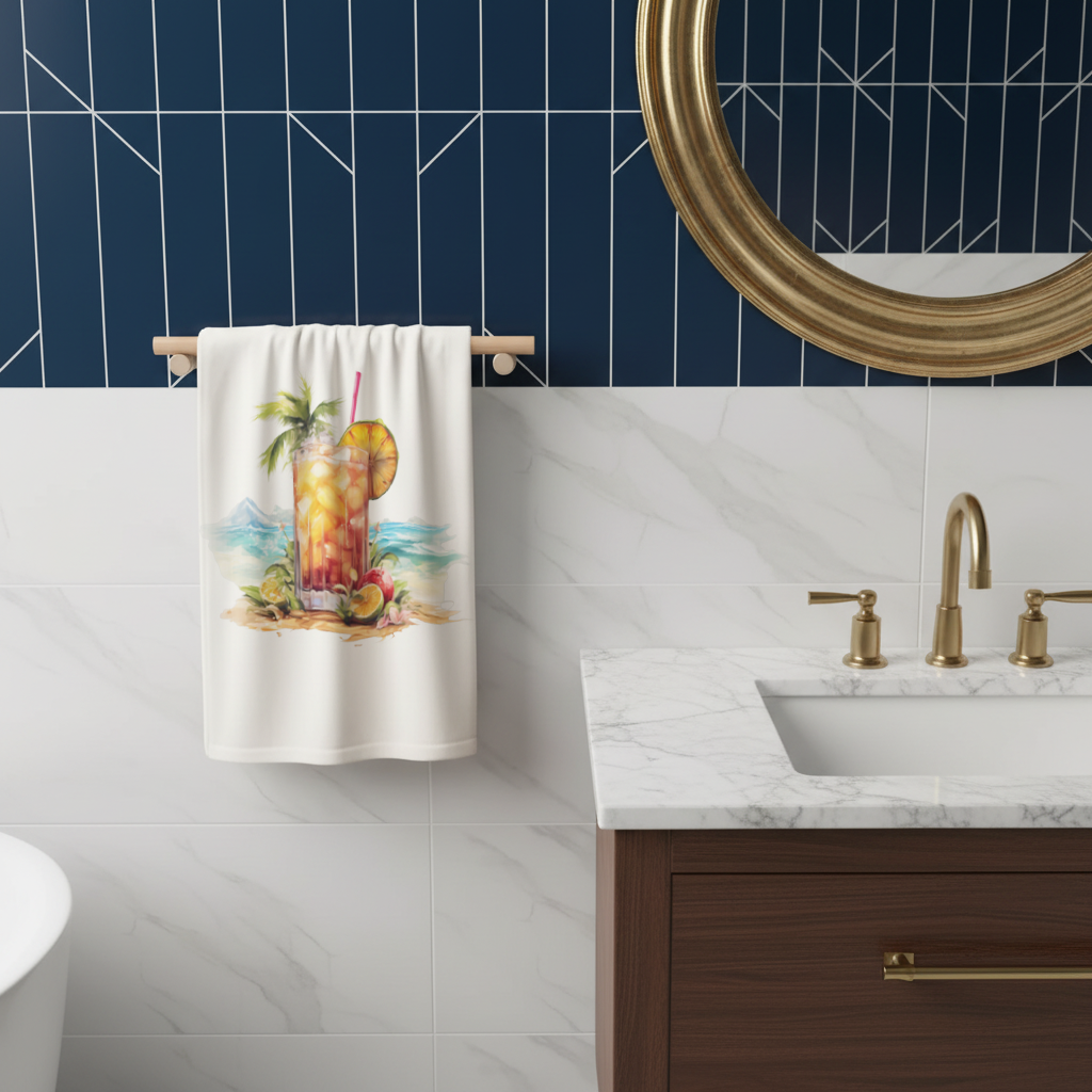 Tropical Island Beach Cocktail with Fruit Hand Towel