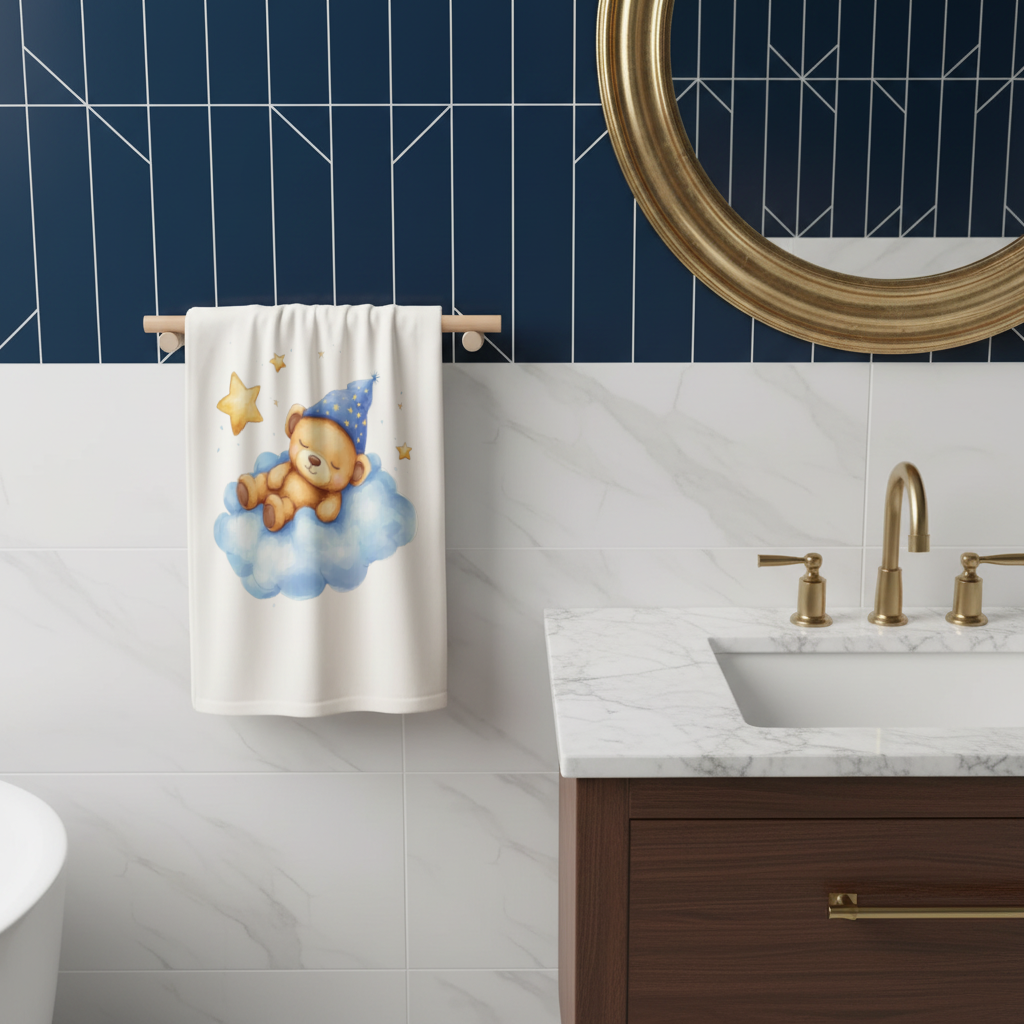 Sleeping Teddy Bear on a Cloud Hand Towel