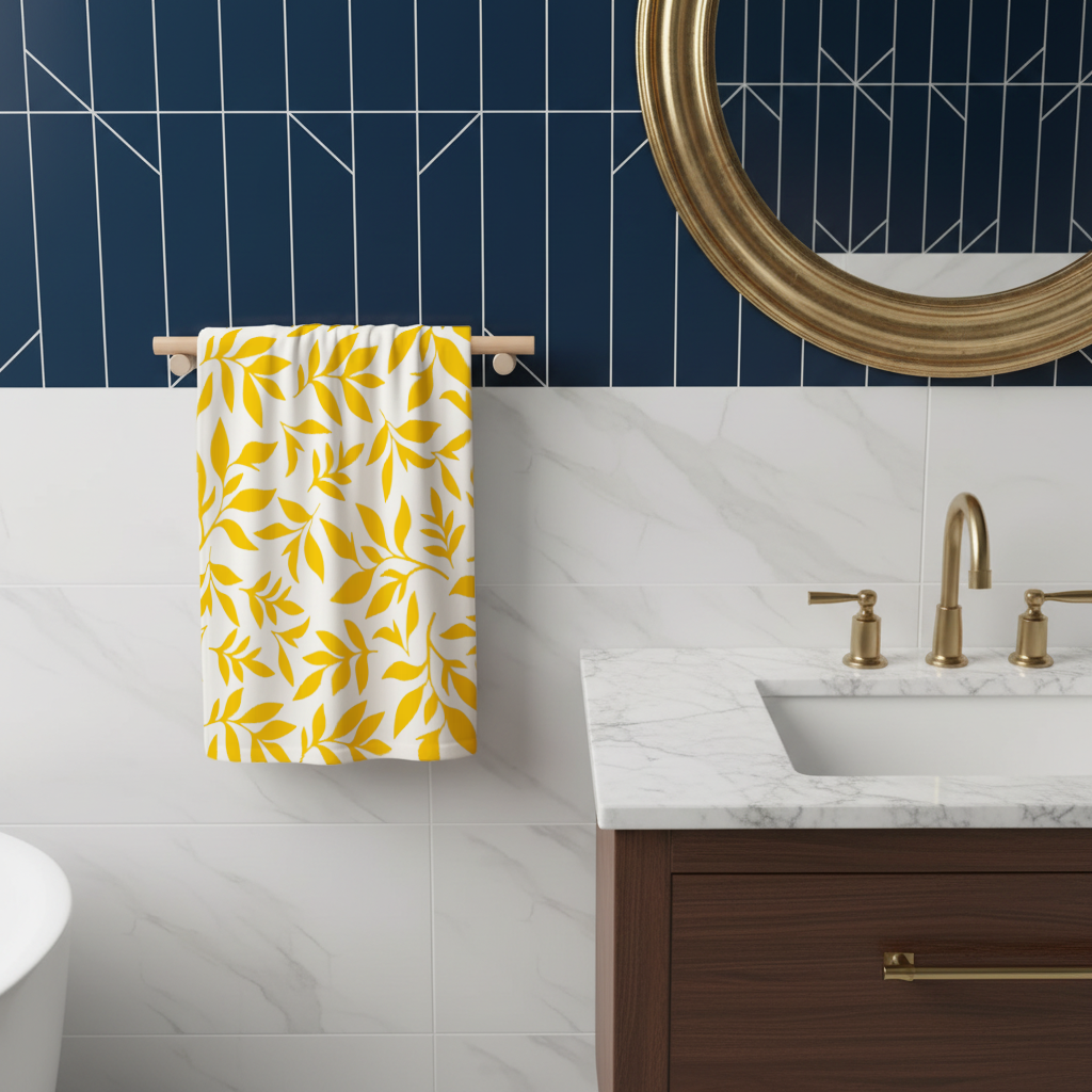Mustard Yellow Botanical Leaves Hand Towel