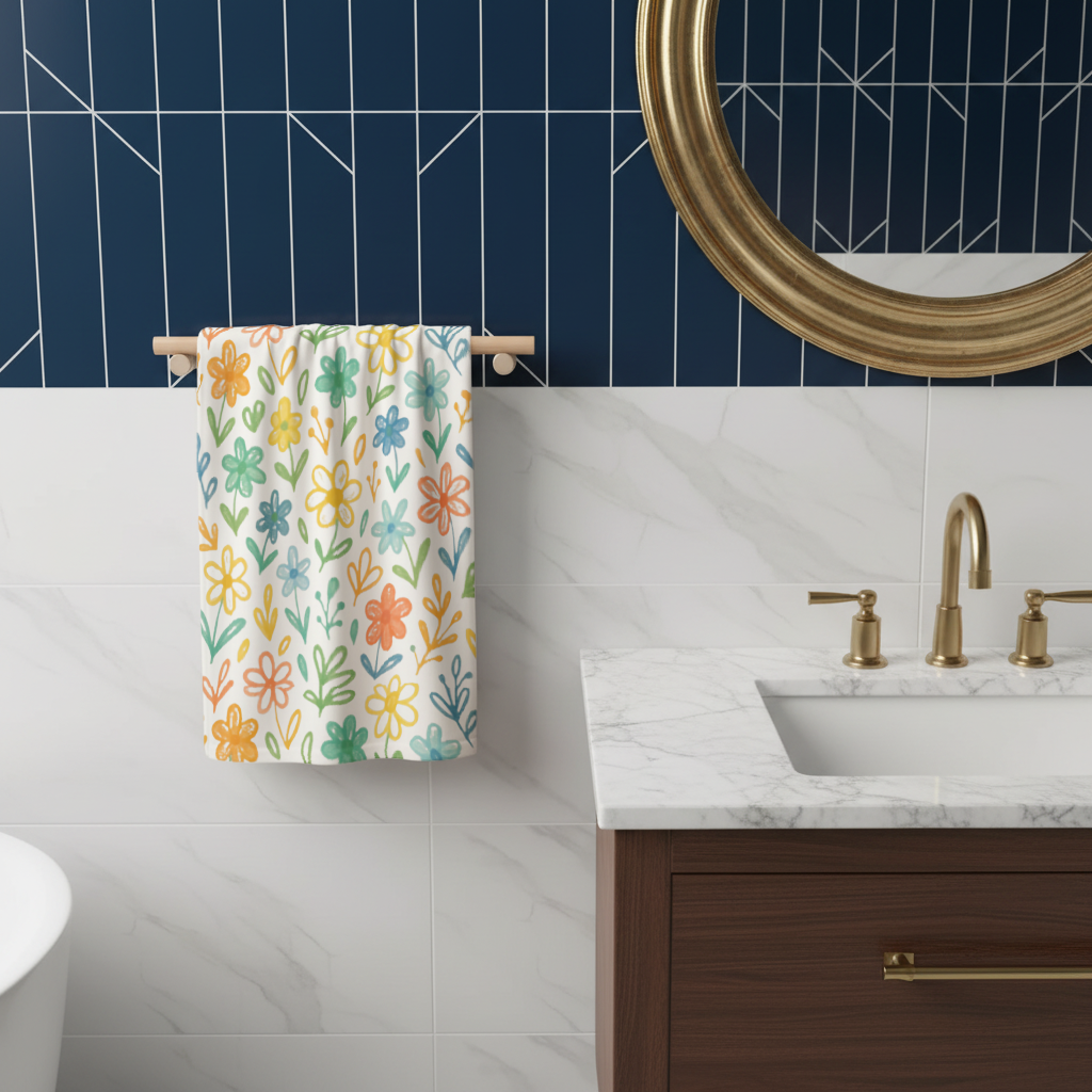 Colorful Boho Wildflowers Hand Towel