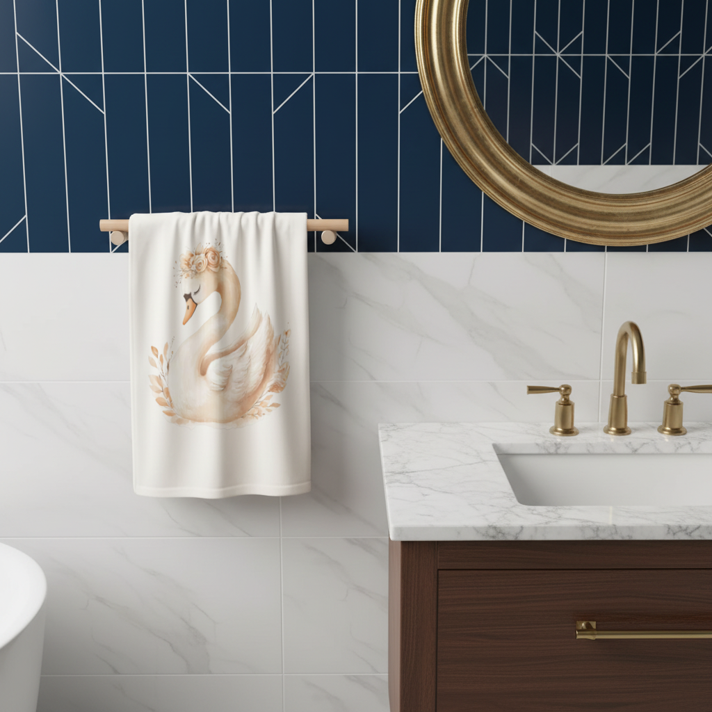 Elegant Floral Crown Boho Swan Hand Towel