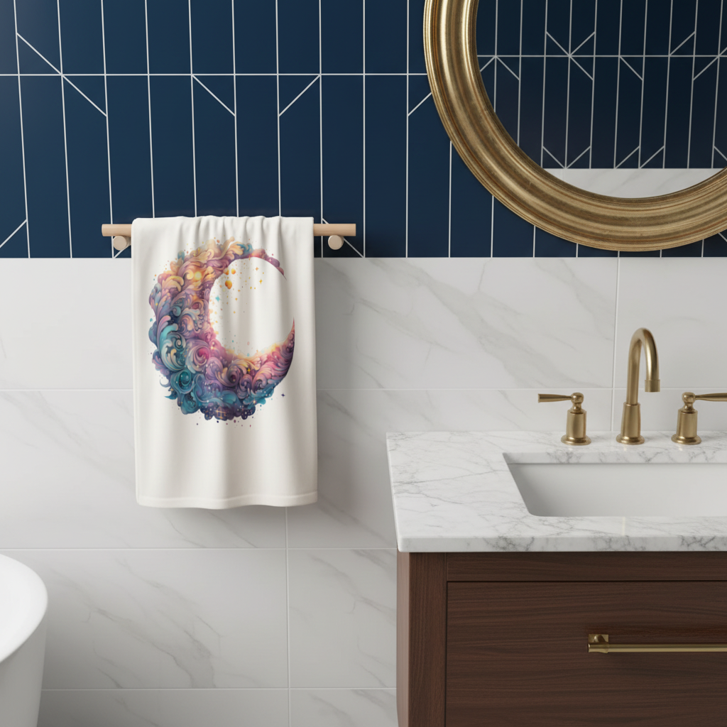 Colorful Swirled Celestial Moon Hand Towel