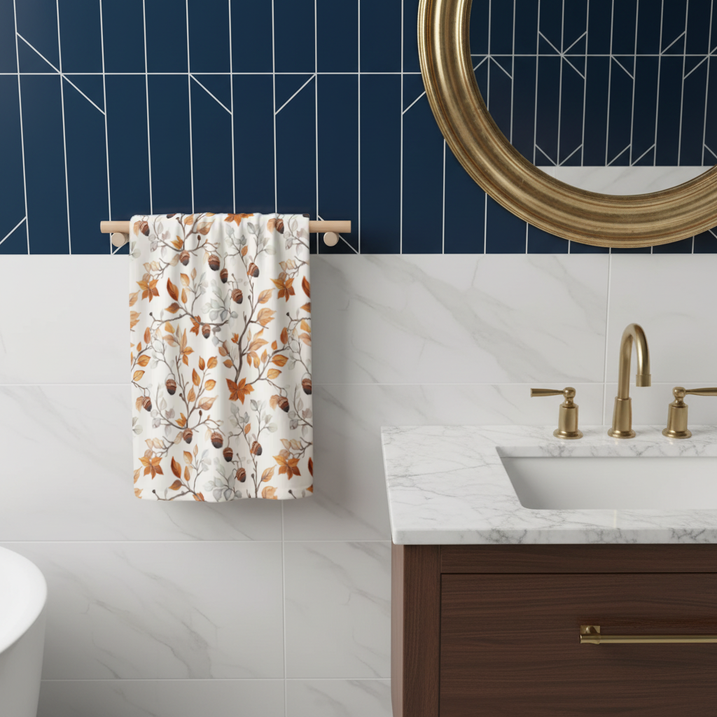Watercolor Fall Acorns and Leaves Hand Towel