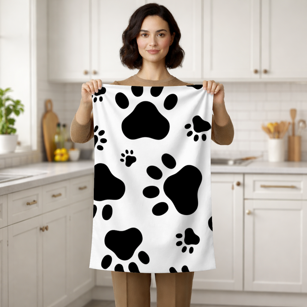 Black and White Paw Pattern Design Hand Towel