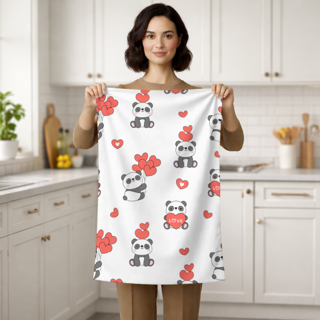 Cute Panda Valentines Day Love Heart Pattern Design Hand Towel