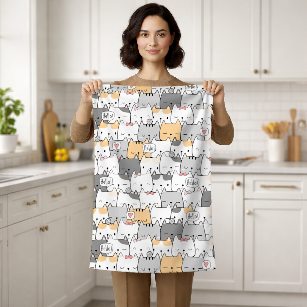 Cute Cartoon Cats Pattern with Speech Bubbles Hand Towel