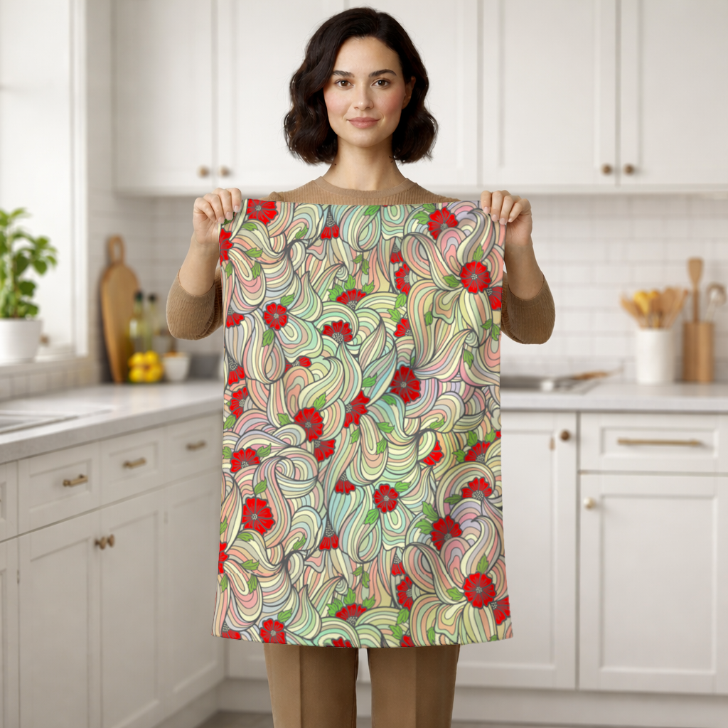 Floral Retro Wavy Pattern Hand Towel