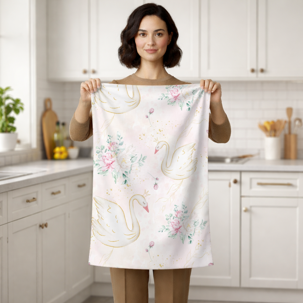 Pastel Watercolor Swan Floral Pattern Hand Towel