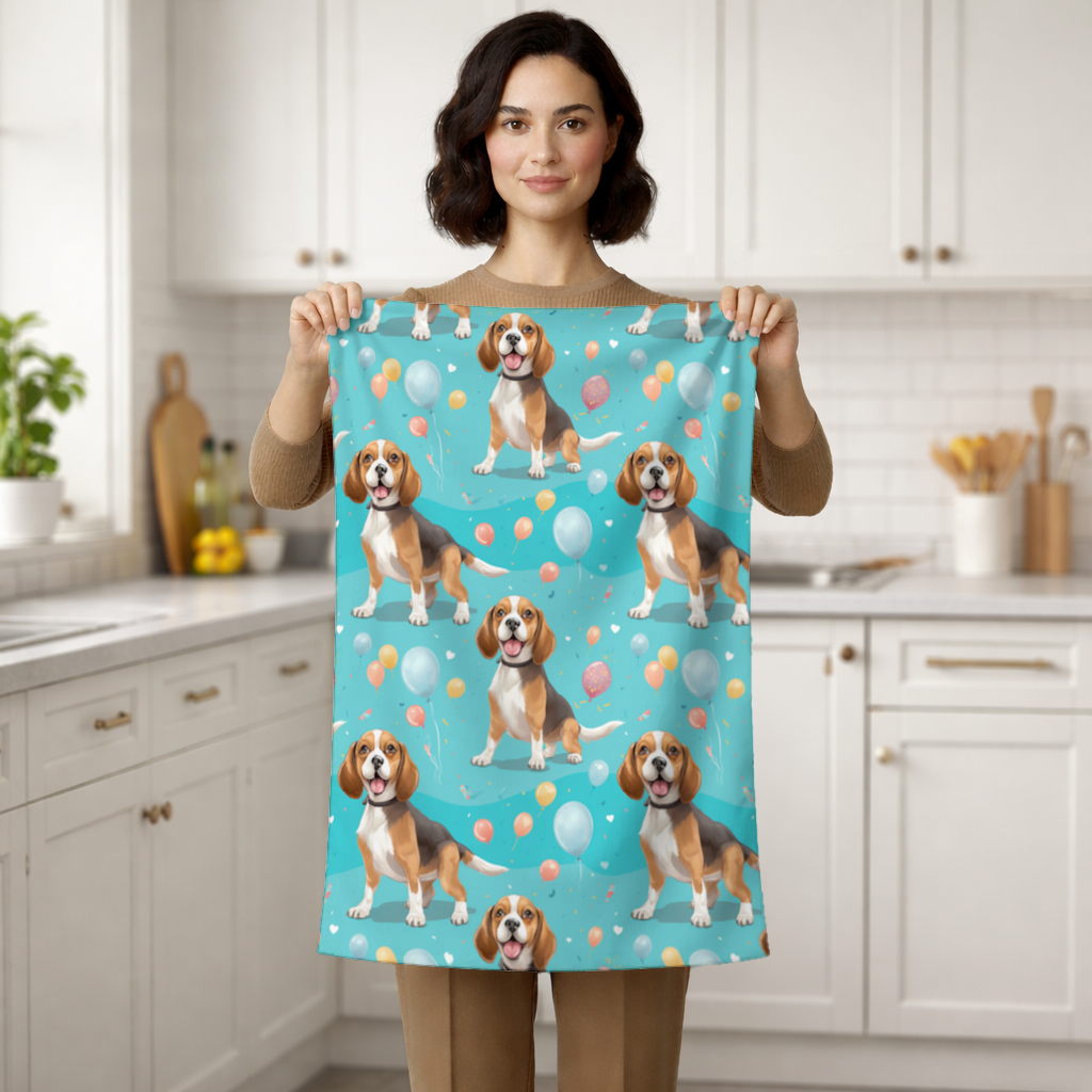 Cute Beagle Dog and Colorful Balloons Seamless Pattern Hand Towel