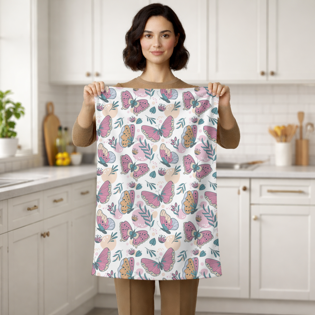 Pastel Butterflies and Botanical Leaves Seamless Pattern Hand Towel