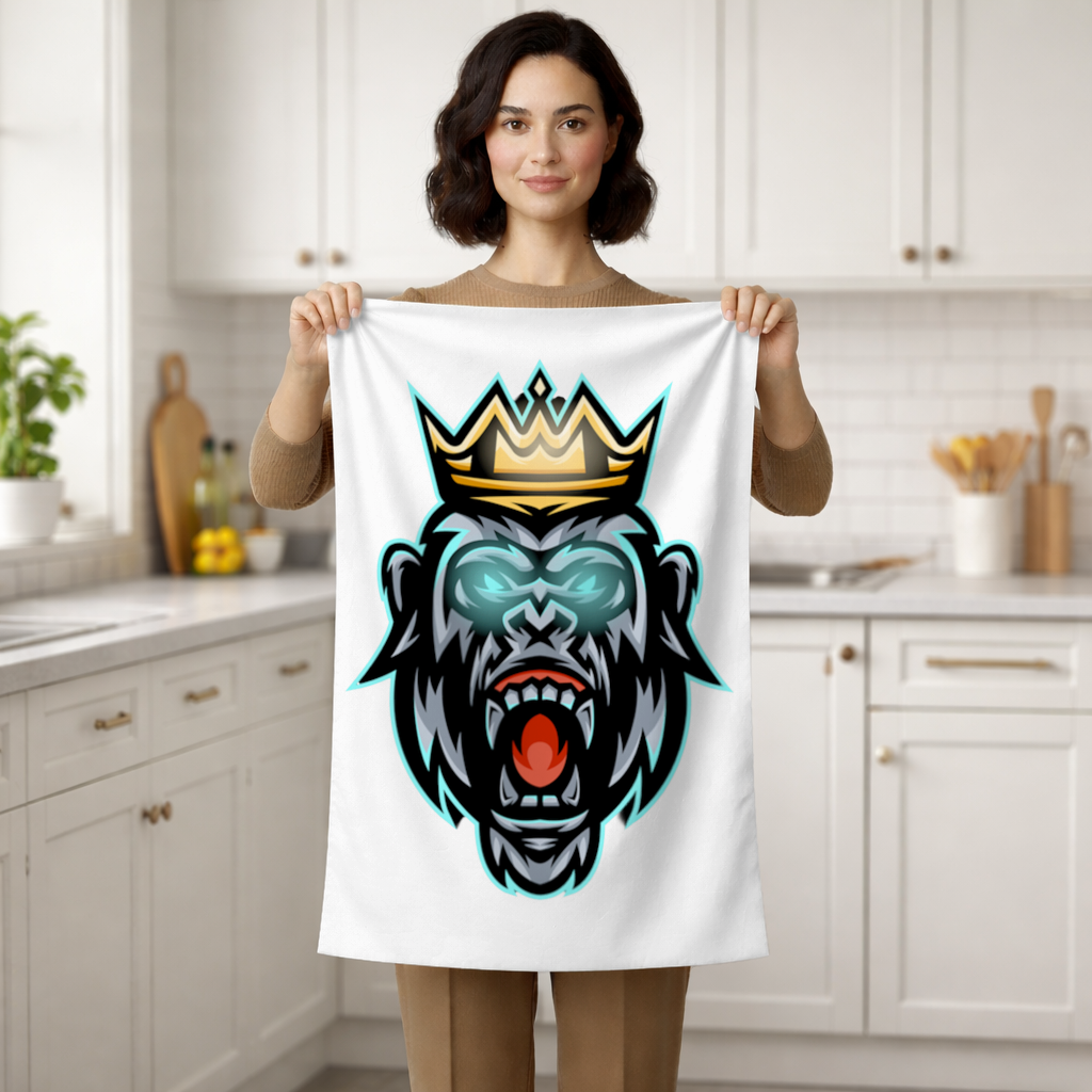 Angry Gorilla King with Crown Graphic - Neon Mascot Design Hand Towel