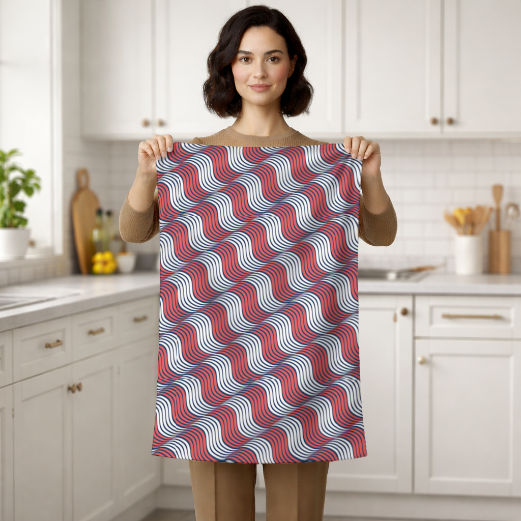 Red and Navy Wavy Line Pattern Hand Towel