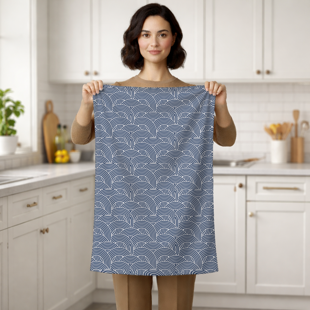 Navy and White Semi Circle Geometric Pattern Hand Towel