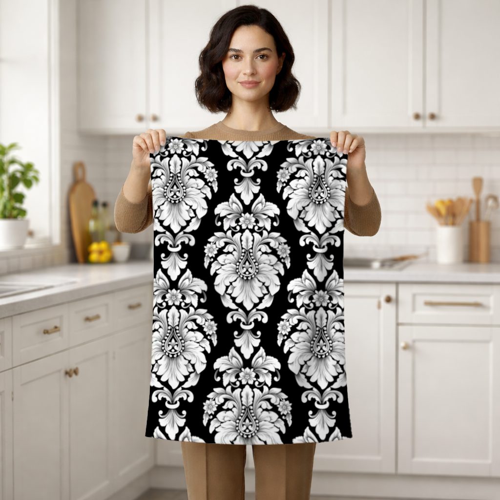Black and White Baroque Floral Pattern 