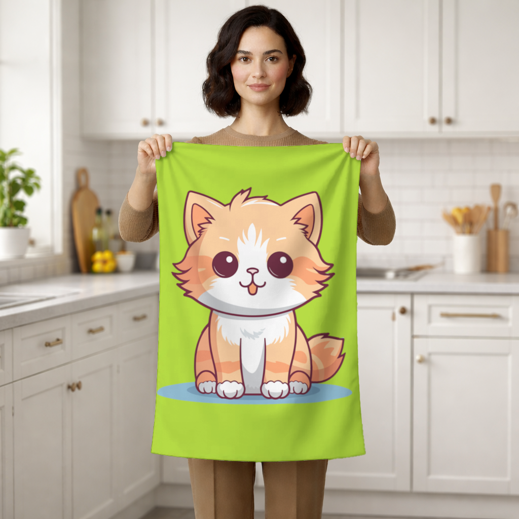 Cute Orange Cat Illustration Hand Towel
