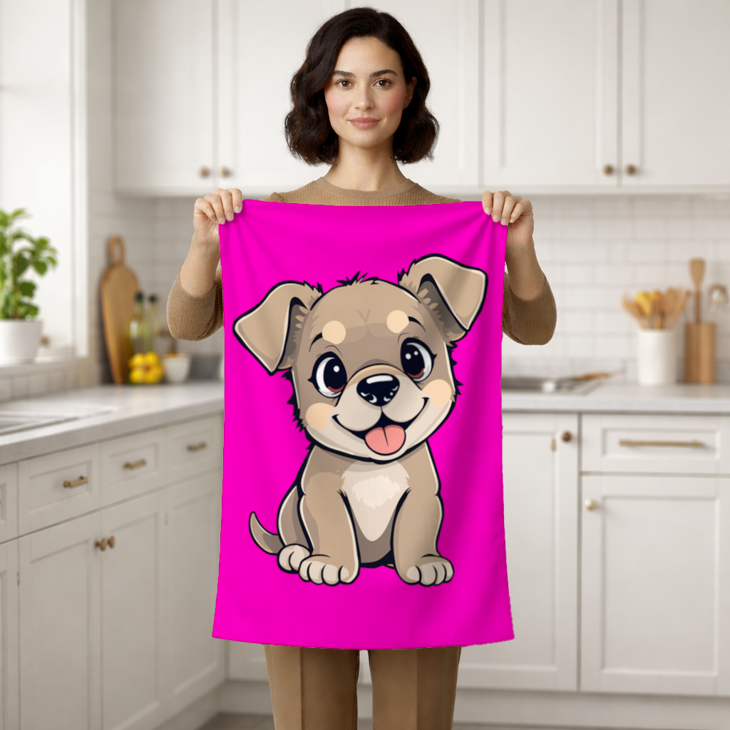 Cute Dog Illustration on Pink Background 