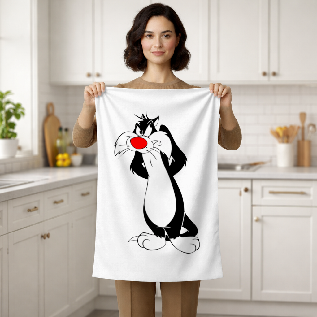 Funny Cartoon Cat Illustration Hand Towel