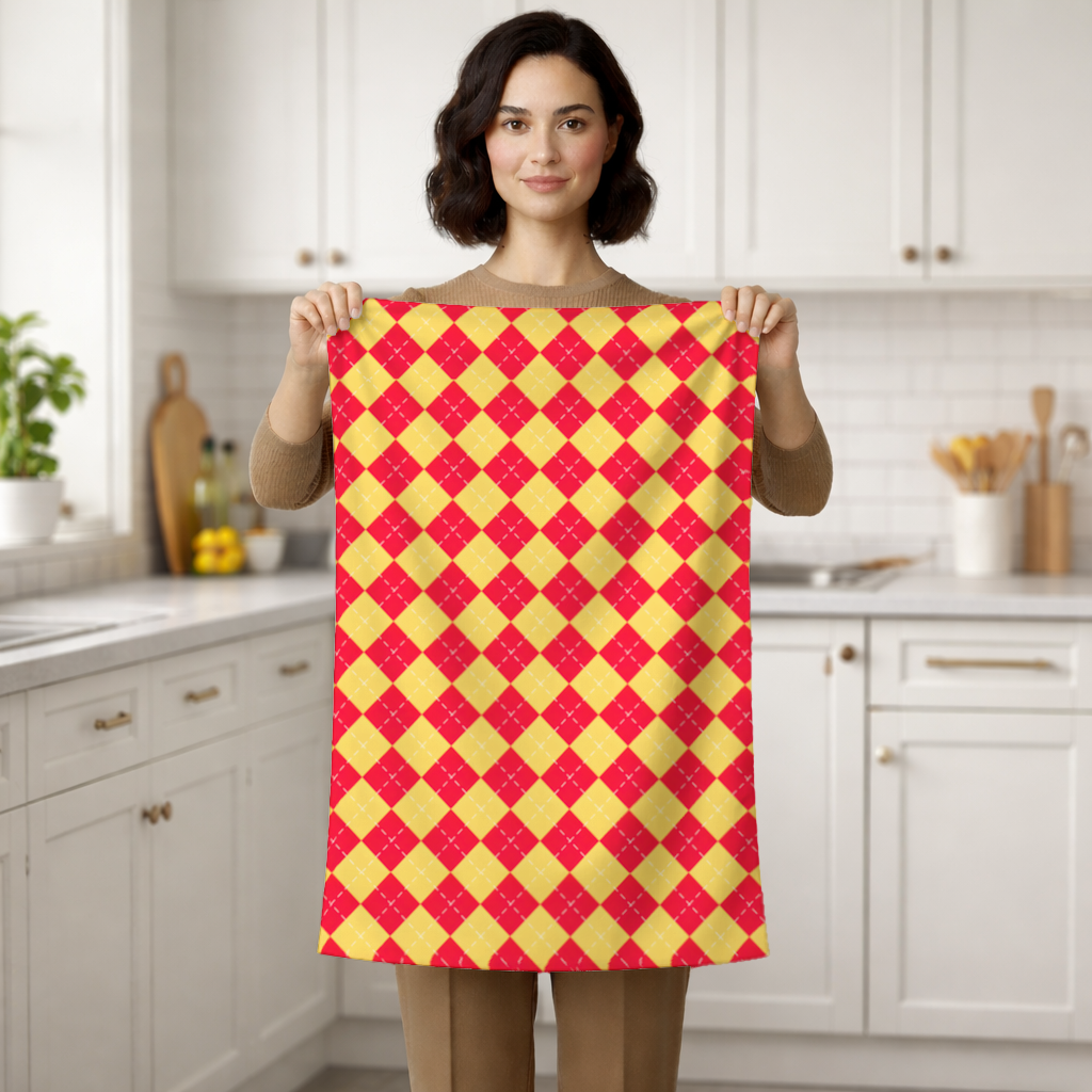 Red and Yellow Argyle Geometric Pattern Background Hand Towel