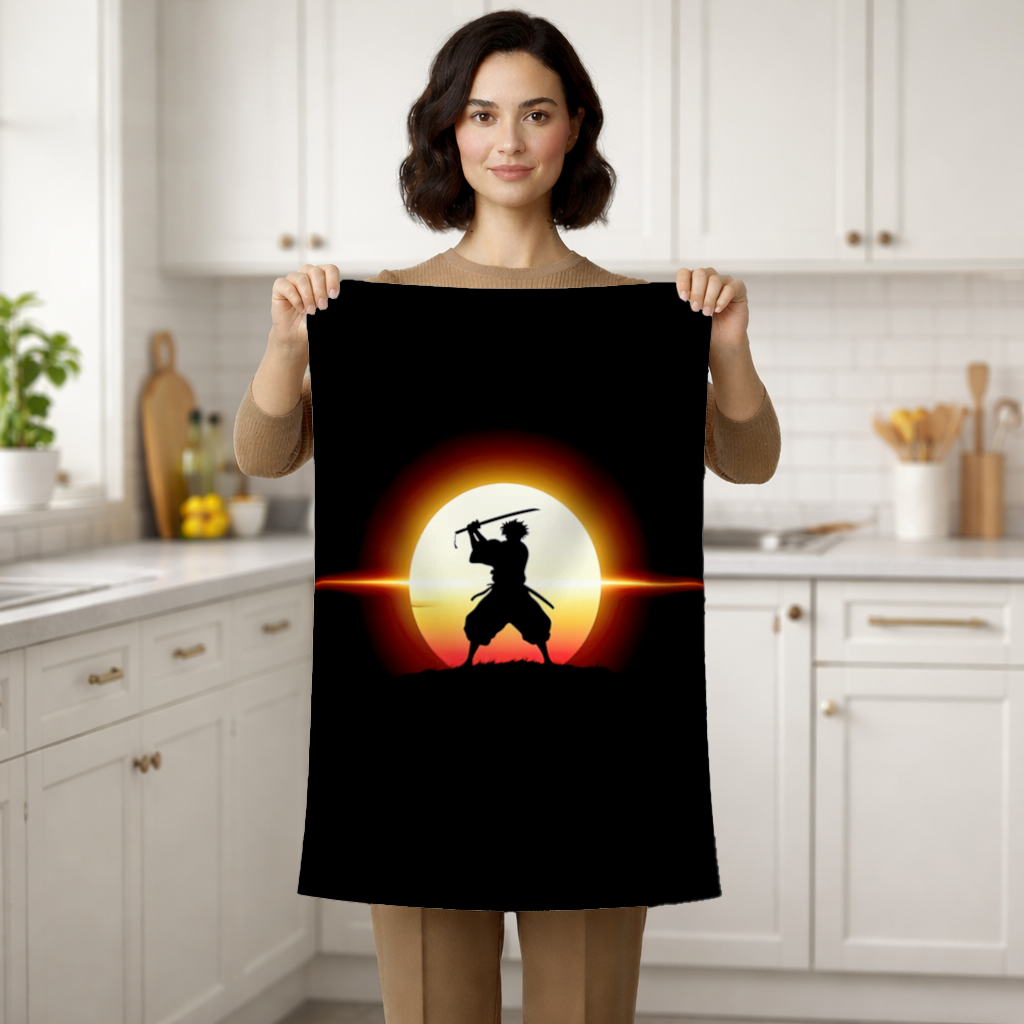 Samurai Silhouette Under the Rising Sun Honor and Strength Hand Towel