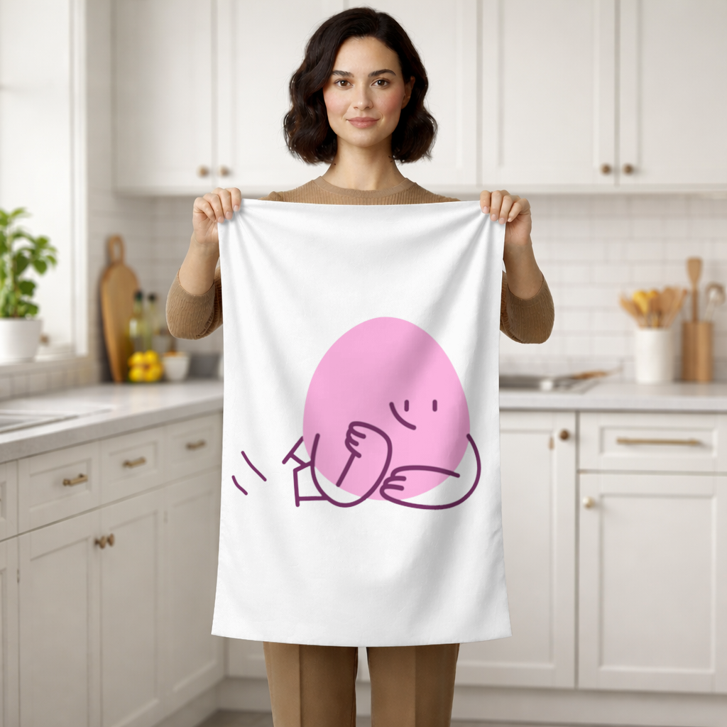 Cute Pink Lying Character Illustration Hand Towel