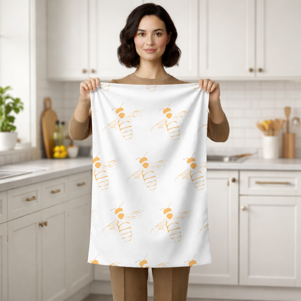 Minimal Orange Bee Illustration Hand Towel