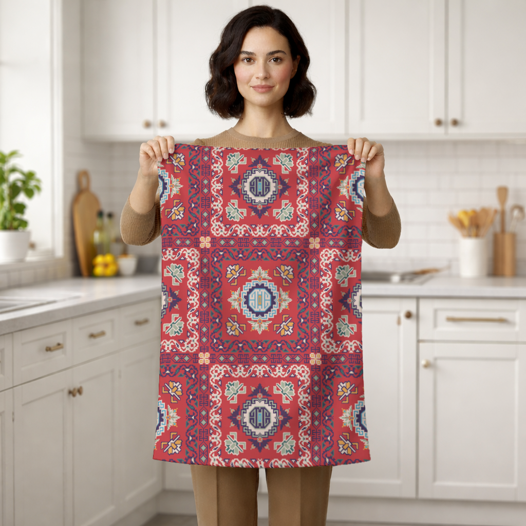 Traditional Kilim Inspired Red Ethnic Geometric Pattern 