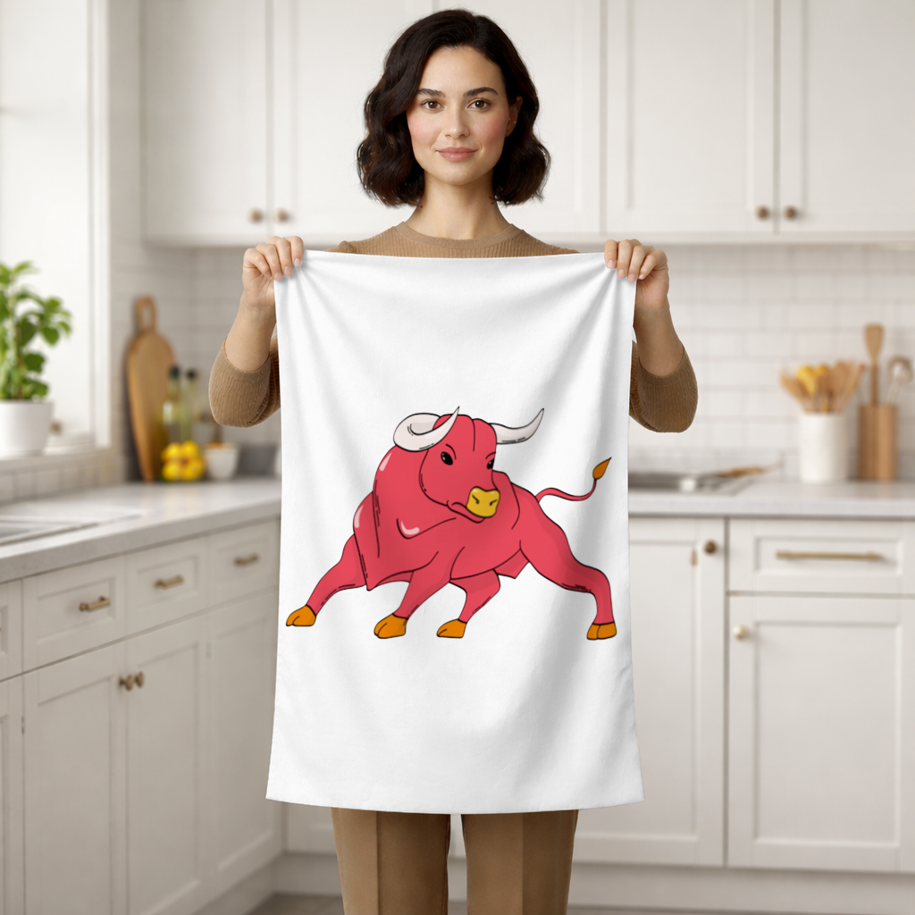 Spanish Red Bull Illustration Inspired by Matador Theme Hand Towel