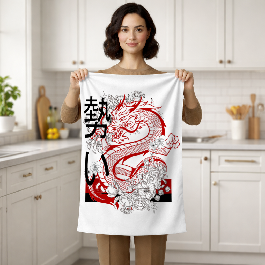 Japon Ejderhası ve Çiçek Deseni El Havlusu