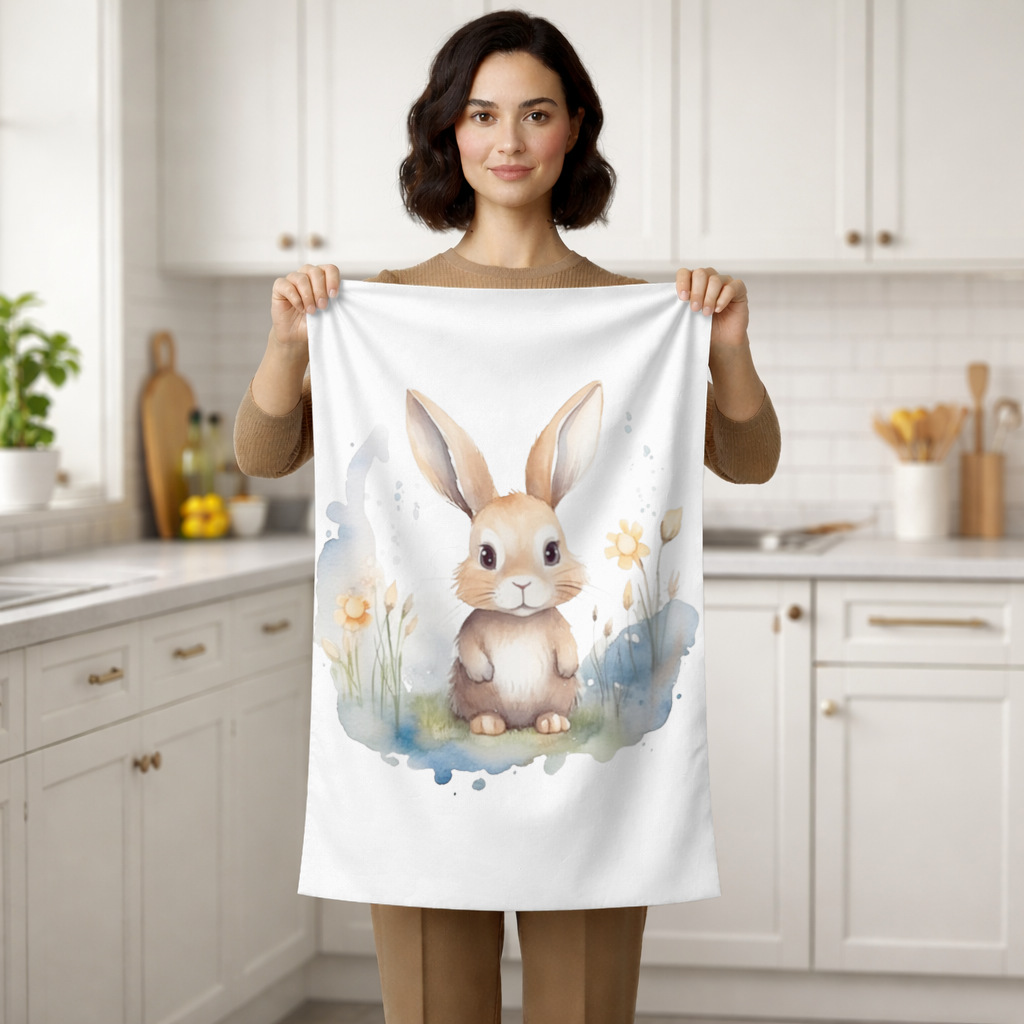 Cute Bunny Watercolor Illustration Hand Towel