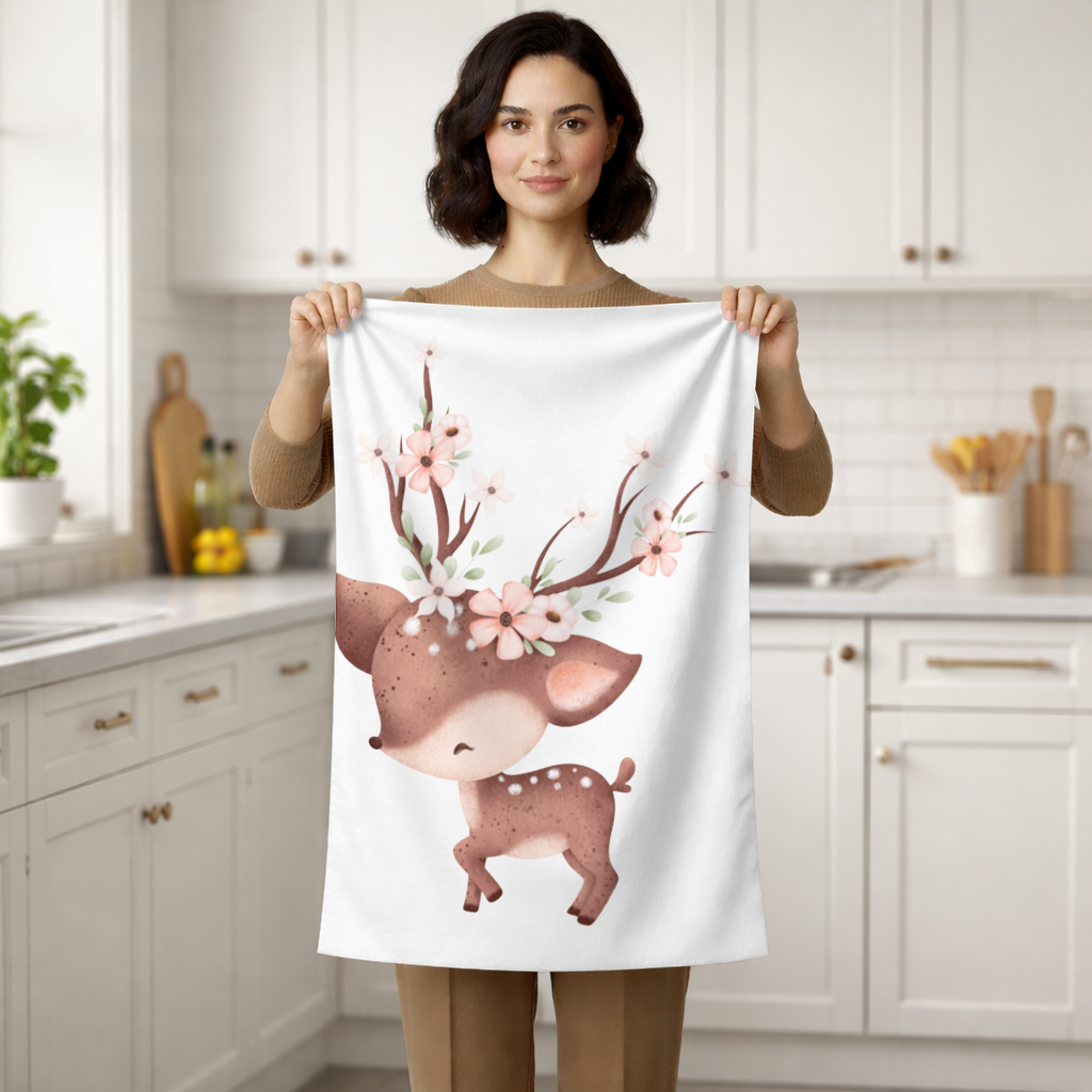 Cute Baby Deer with Floral Antlers Hand Towel