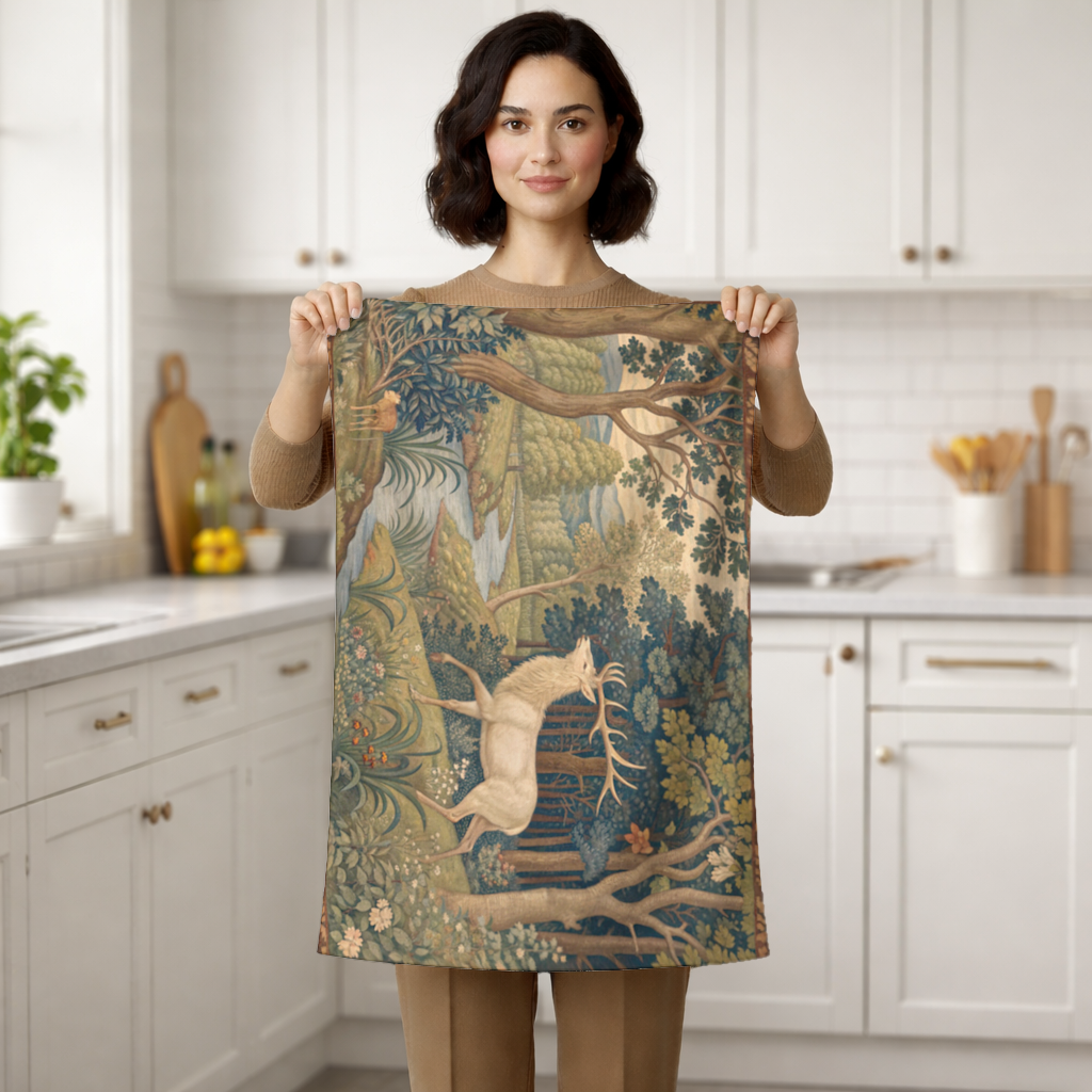 Noble Deer in Forest Landscape Classic Art Illustration Hand Towel