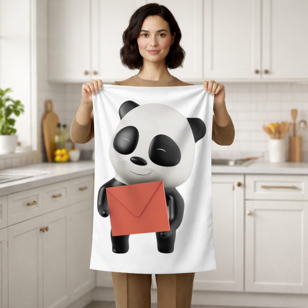 Happy Panda Character Holding Red Envelope Hand Towel