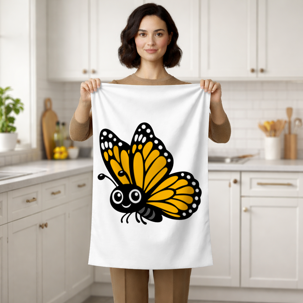 Smiling Orange Monarch Butterfly Character Hand Towel