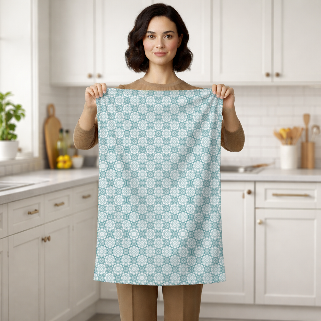 Blue Pixelated Geometric Ornament Pattern Hand Towel