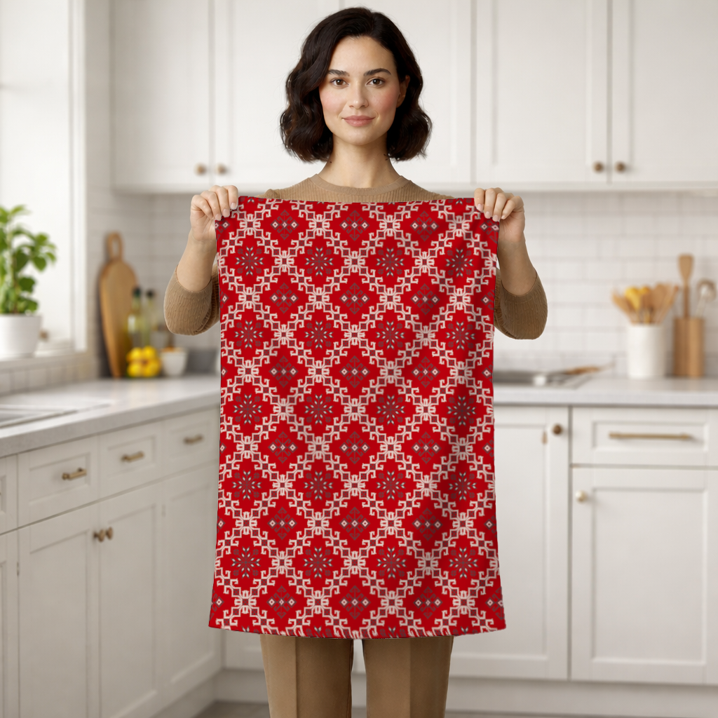 Red Ethnic Embroidery Pattern Hand Towel