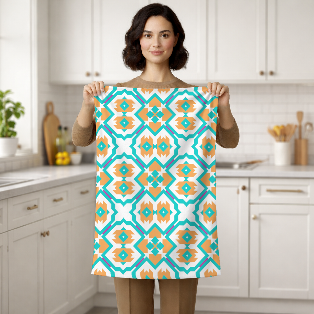 Orange and Turquoise Geometric Pattern Hand Towel