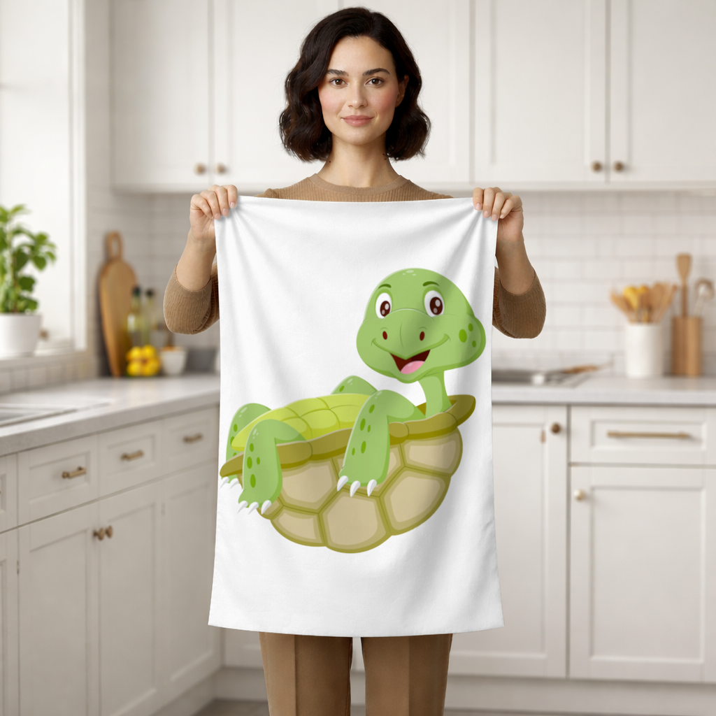 Happy Smiling Green Turtle in Shell Hand Towel