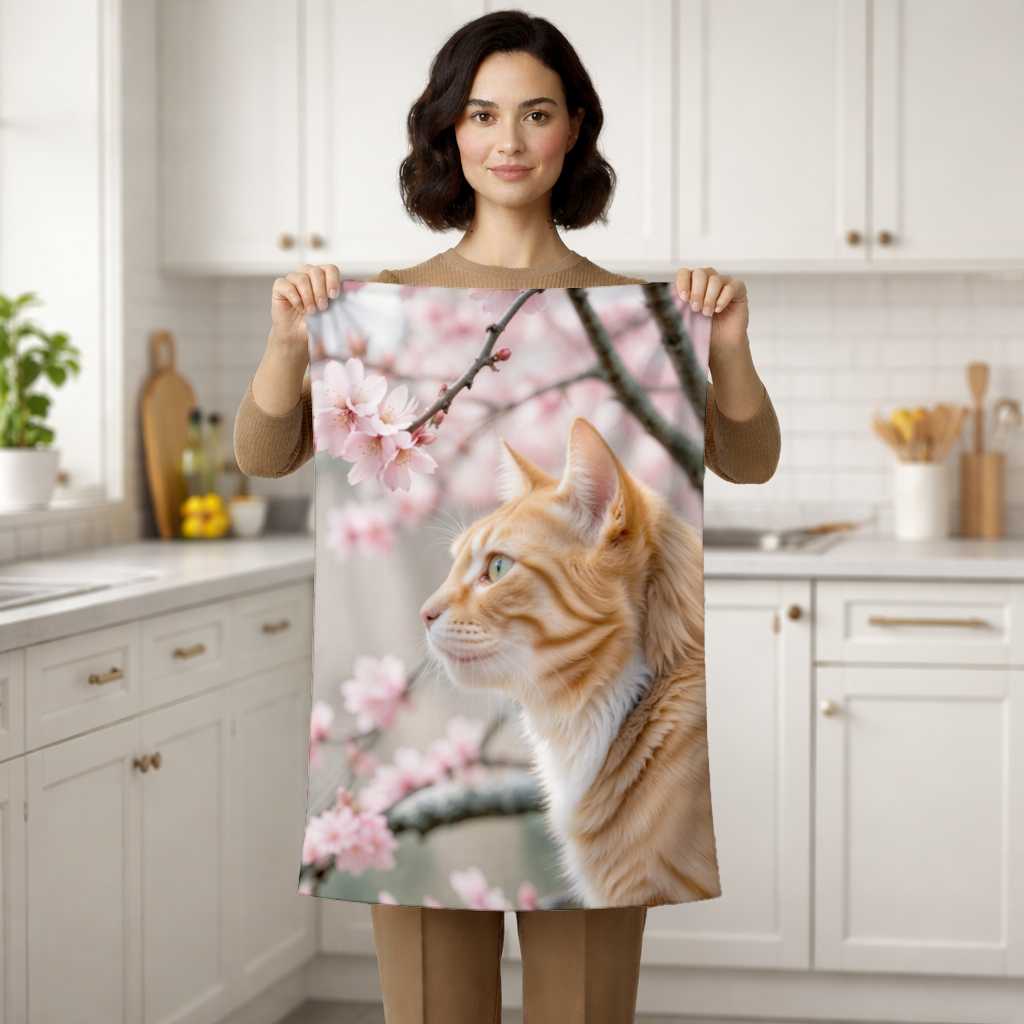 Adorable Ginger Cat Portrait Among Spring Flowers Hand Towel
