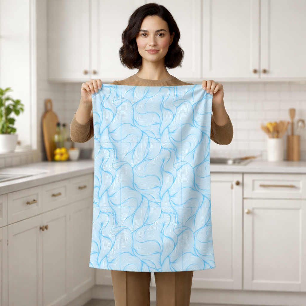 Blue Wavy Linear Abstract Pattern Hand Towel