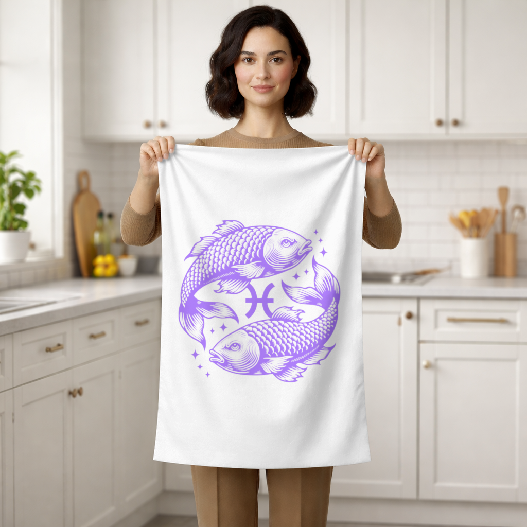 Pisces Zodiac Symbol with Purple Fish Art Hand Towel