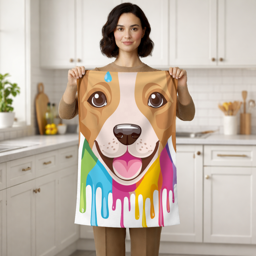 Happy Dog with Colorful Paint Drips 